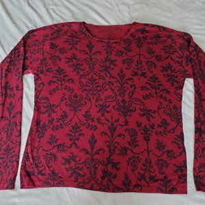 Maroon and Black Scroll Lightweight Cashmere Pullover Sweater